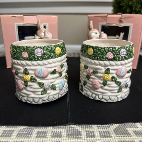 1994 Fitz & Floyd Omnibus Easter Garden  Mugs 2 Piece Vintage NEW Bunnies - Picture 2 of 9
